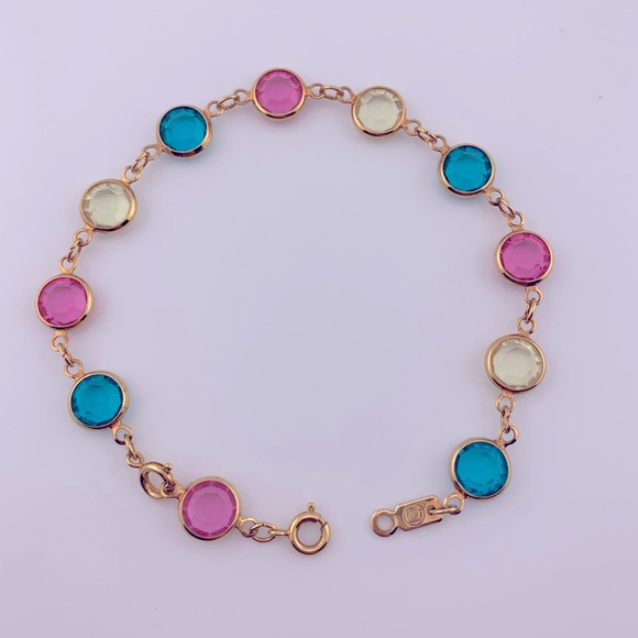 SWAROVSKI BRACELET AUSTRIAN CRYSTAL BLUE/TEAL PINK CLR BEZELS VINTAGE 7.25 +1" - Picture 7 of 10